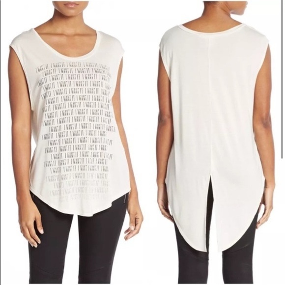 Haute Hippie Tops - 2/$30 Haute Hippie White Cream “I Want It” Graphic Sleeveless High-Low Tunic Top